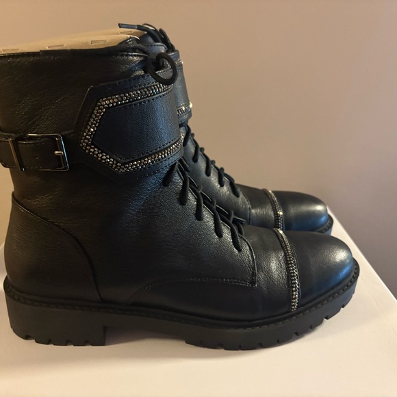 New! Jessica Simpson Karia Round Toe Lace Up Buckled Boot Wrap Strap Combat Boot - Picture 1 of 6